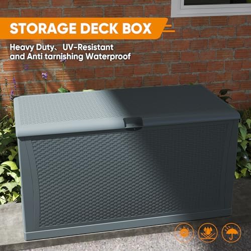 ZYJOYY 100 Gallon Resin Deck Box Waterproof Outdoor Storage Box and Patio Furniture Side Table for Pool Accessories, Gardening Tools, Outdoor Indoor Cushions, Lockable, UV Resistant - Image 7