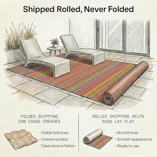 Fab Habitat Outdoor Rug - Waterproof, Fade Resistant, Crease-Free - Premium Recycled Plastic - Striped - Large Patio, Deck, Sunroom, Camping, RV - Cancun - Multicolor - 6 x 9 ft - Image 4