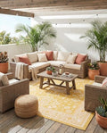 Rugs.com - Outdoor Aztec Rug – 7' 10 x 11' Yellow Indoor/Outdoor Rug – Weather-Resistant Flatweave Area Rug for Patios, Decks, and Porches by Rugscom