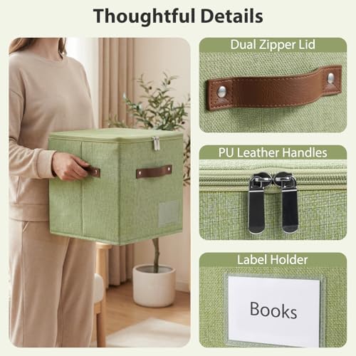 ANMINY 11 Inch Fabric Storage Cubes Bins with Zipper Lid, Green, 4PCS - Image 4