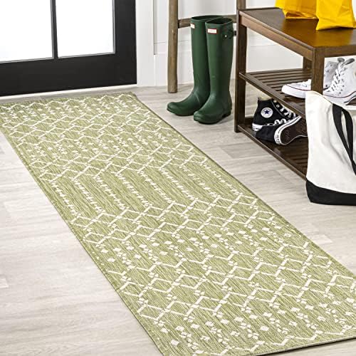 Eyely Moroccan Woven Runner Rug 2X10 Lt Green/Cream, Indoor Outdoor Rug by eyely