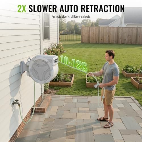 Etoolab Retractable Garden Hose Reel 100ft x 1/2 in with 10 Spray Nozzle - Image 5