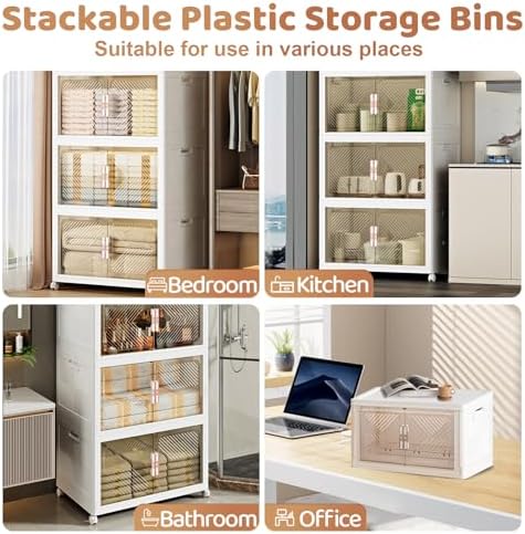 Storage Bins with Lid 120QT, Stackable Storage Containers with Wheels and Magnetic Doors, Plastic Clothes Closet Large Capacity Organizers and Storage Box for Home and Office (4 Pack) - Image 5