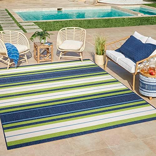 Gertmenian Premium Indoor/Outdoor Loop Area Rug - 8x10 Large, Durable, Easy-Cleaning & Non-Shedding, Ideal for High Traffic Areas in Deck Patio or Mudroom - Stripes, Navy Blue, 19488 - Image 2