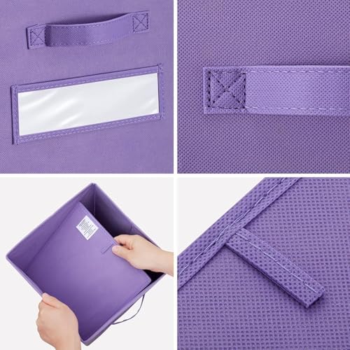 13x13x13 storage cube bins (Set of 10) Fabric storage cubes with 10 Labels Window Cards & a Pen, storage cubes 13x13, Collapsible 13 inch cube storage bins, Cubby Organizer Boxes, Purple - Image 2