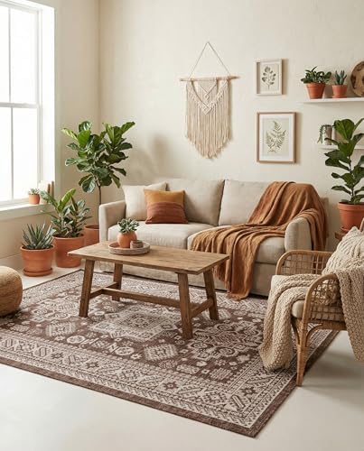 Rugs.com - Outdoor Aztec Rug – 5' 3 x 8' Brown Indoor/Outdoor Rug – Flatweave Geometric Area Rug for Patio, Deck, and Porch - Image 4