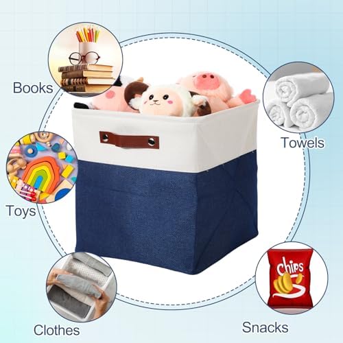 Uiifan 8 Pack 12 x 12 x 12 Inch Large Storage Baskets Collapsible Fabric Storage Cubes Bins with Handles for Shelves Closets Nursery Home Clothes Toys Organizers, Blue - Image 4