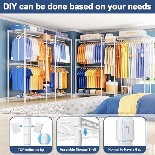 Ulif E12 Pro Clothes Rack，Heavy Duty Freestanding Garment Rack with Shelves，Metal Clothing Closet Storage System for Hanging Clothes，71" W x 16" D x 76.5" H, Hold 960 lbs，White - Image 3