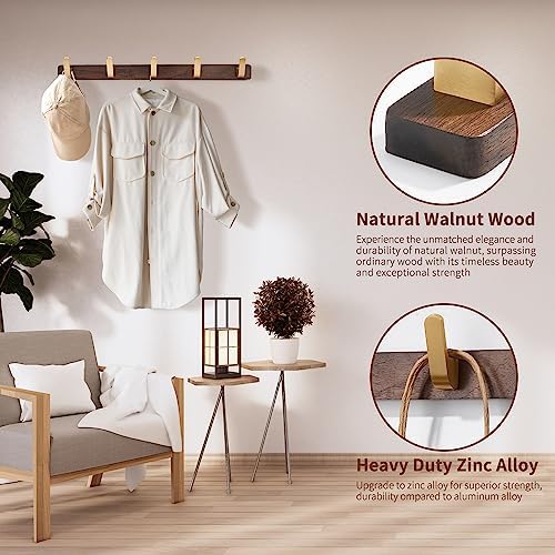 Wall Mounted Coat Rack, Metal Wood with 5 Hooks - Image 4
