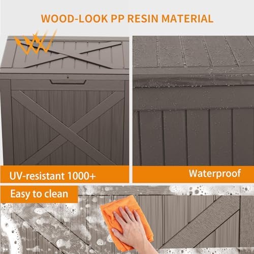 Vixzen 32 Gallon Outdoor Deck Box, Lockable Waterproof Storage Box, UV Resistant, Weather Resistance, Resin Outside Storage Bin for Gardening Tools, Pool Supplies (Grey, 32 Gallon) - Image 5