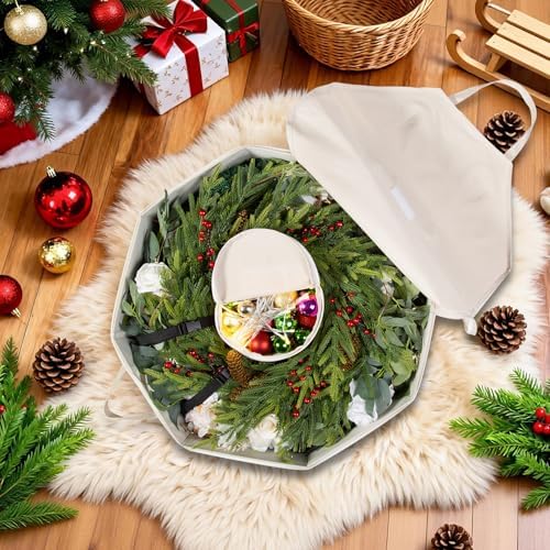 BrilliantJo Wreath Storage Christmas Garlands Bag with Interior Pockets Large Xmas Container Box for holiday Decorations Case with Zipper Handles Window Labeling Card Slot 24" Houndstooth - Image 2