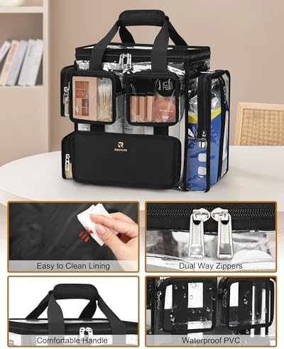 Relavel Large Clear Makeup Bags, Professional Makeup Artist Kit Set Bag with Removable Dividers, Travel Cosmetic Organizer Hairstylist Traveling Bag Transparent PVC Work Tote Bag Duffle Bag for Women - Image 7