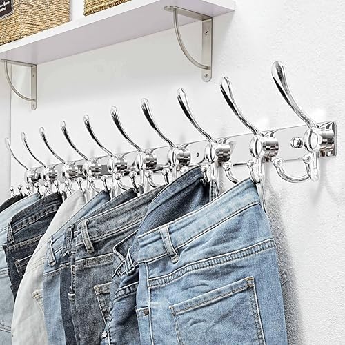 Dseap Coat Rack Wall Mount 37 Inch, Heavy Duty 12-Gauge Base vs Flimsy 1mm, Double-Thick Solid Anti-Snap Hooks, 16” Stud-Mount, Stainless Steel 10-Hook Hanger for Closet Entryway, Chromed - Image 4