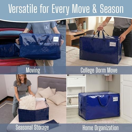 VENO 10 Pack Extra Large Heavy Duty Moving Bags with Wide Opening & Reinforced Handles, Reusable Storage Tote Bags with Strong Zippers for Clothes, College Dorm Essentials & Moving Supplies - Image 6