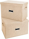 Large Linen Fabric Foldable Storage Bins with Removable Lid and Handles, Washable Storage Box Organizer Containers Baskets Cube with Cover for Bedroom,Closet,Office (Khaki, Large(2-Pack)) by Unknown
