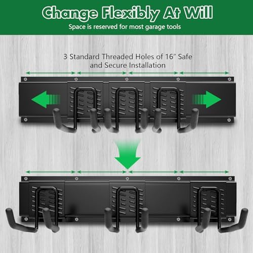 48" Garage Tool Organizer Wall Mount - 500lbs Garden Tool Organizer with Adjustable Hooks, Heavy Duty Metal Garage Storage Rack - Image 5