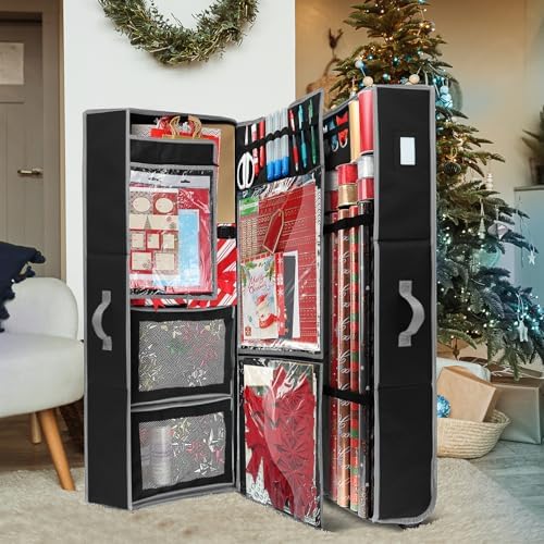 Hearth & Harbor Holiday Storage with Extra 2 PC of Christmas Storage Bins and Ribbon Storage Organizer - Fade Resistant Wrapping Paper Storage Containers with Wheels Fits Up to 30 Rolls of 40" Length - Image 6