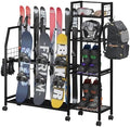 Kikihouse 4-Tier Freestanding Snowboard Rack for 4 Pairs of Skis, 3 Snowboards, Boots, Poles, Goggles, Helmets, Ski Storage Rack with Adjustable Shelves, Snowboard Stand for Home, Garage by Kikihouse