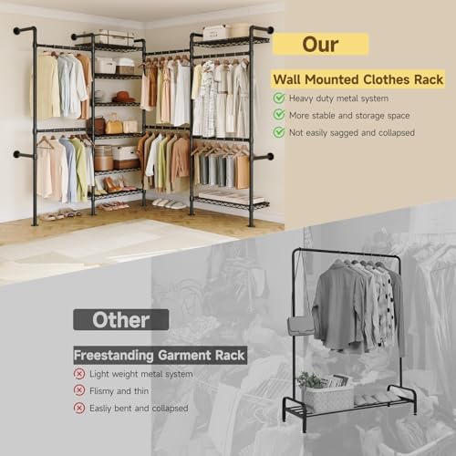 ONBRILL L4 Wall Mounted Heavy Duty Corner Industrial Pipe Clothing Rack - Image 6