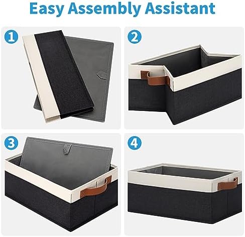 GhvyenntteS Storage Baskets for Shelves 12 Pack, Fabric Storage Bins with Leather Handles, Foldable Rectangular Storage Baskets for Organizing Home, Office (Black/White, 11.8" x 7.87" x 5.11") - Image 4