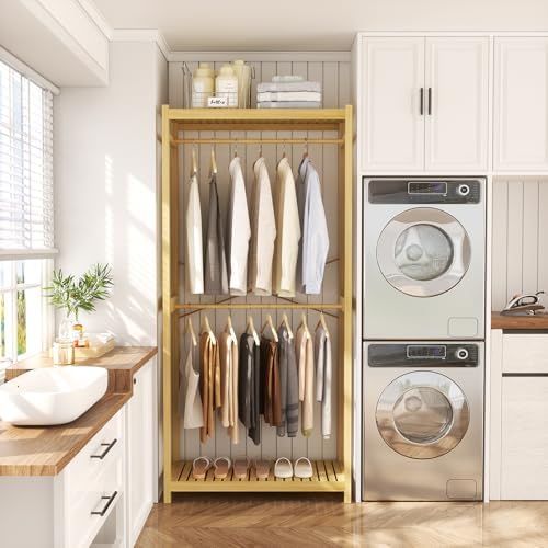 Homykic Bamboo Clothing Rack with Shelves, 33.5” Wide Clothes Rack, 78.8” H - Image 4