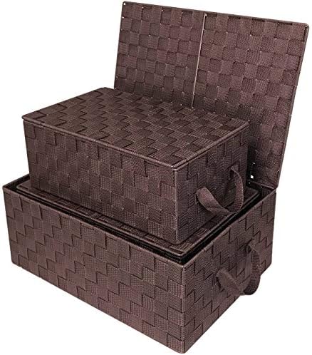 Sorbus Woven Storage Basket with Lid, Set of 3 (Chocolate) - Image 5