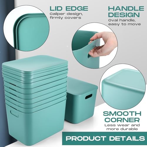 Hoolerry 8 Pieces Storage Bins, 14.2 x 10.2 x 9.5 Inch, Green - Image 3
