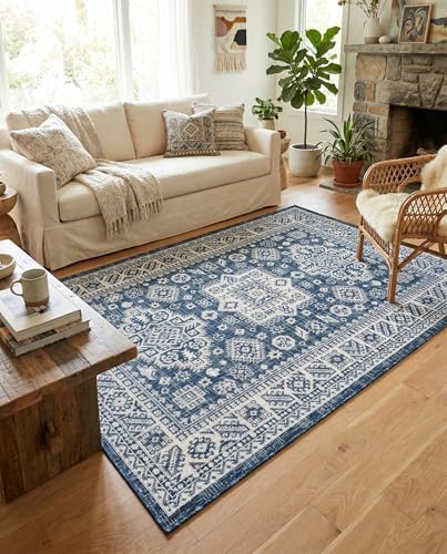 Rugs.com - Outdoor Aztec Rug – 4' 1 x 6' 1 Blue Indoor/Outdoor Rug – Washable Flatweave for Patios, Decks, and Porches - Image 6