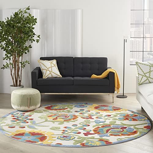 Nourison Home Aloha Ivory Multicolor 7'10" x Round Area Rug - Easy Clean, Non Shedding, Bed Room, Living Room, Dining Room, Kitchen (8' x Round) - Image 6