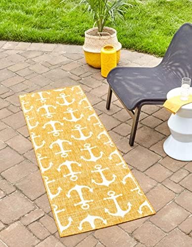 Unique Loom Outdoor Coastal Collection Area Rug - Ahoy (2' 7" x 12' 2" Runner, Yellow) by UniqueLoom