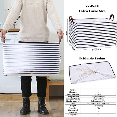 Hinwo 70L Extra Large Canvas Storage Bin with Lid and Handles, 4-Pack - Image 5