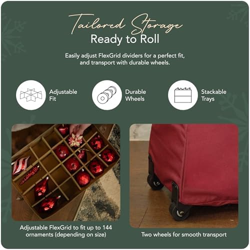 Covermates Rolling Adjustable Ornament Storage Bag, 19.25"W x 13"D x 18.5"H - Image 5