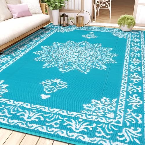 Yamaziot 8x10Ft Outdoor Rug Waterproof Plastic Straw Outdoor Patio Rug,Teal - Image 5