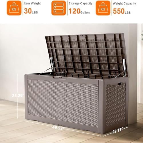 Vixzen 120 Gallon Deck Boxes Outdoor Waterproof, Resin Lockable Storage Box for Patio Cushions Storage Furniture, Garden Tools, Pool Supplies, Weatherproof and UV Resistant (Grey, 120 Gallon) - Image 2