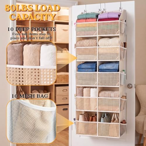 Over The Door Organizer 5 Tiers, Extra Large Behind Door Storage of 10 Compartments, 80 lbs Weight Capacity Hanging Storage Organizer with Clear Window Kids Toys, Shoes,Diapers, Braided Style - Image 3