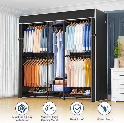 Ulif E12C Heavy Duty Closet Organizer System，Freestanding Clothing Rack, Adjustable Garment Rack 57.1" W x 16" D x 76.5" H Holds 860 lbs, Black Clothing Rack with Black Dustproof Cover - Image 5