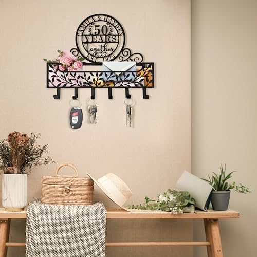 Personalized Metal Anniversary Wedding Gift Key and Mail Holder, Wall Mount Entryway Organizer with Hooks, Custom Key Rack for Kitchen, Bathroom, and Home Storage - Image 2
