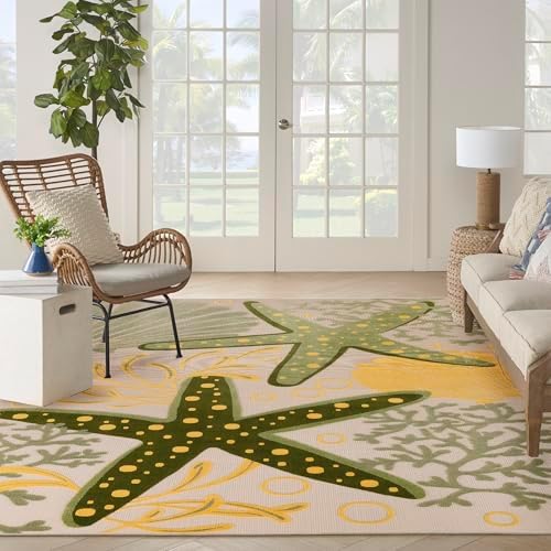 Nourison Home Aloha Indoor/Outdoor Green Yellow 10' x 14' Area Rug, Easy Cleaning, Non Shedding, Bed Room, Living Room, Dining Room, Backyard, Patio, Deck (10x14) - Image 2