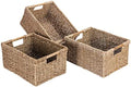 Large Wicker Basket Rectangular with Wooden Handles for Shelves, Seagrass Basket Storage, Natural Baskets for Organizing, Wicker Baskets for Storage - 3 Pack Large by VATIMA