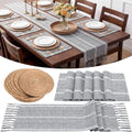 Long Table Runner and Round Woven Placemats Set, 6 Sets, Blue by Gandeer
