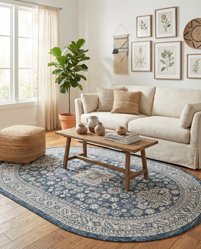 Rugs.com - Outdoor Aztec Rug – 5' 3 x 8' Oval Blue Indoor/Outdoor Rug – Washable, Stain-Resistant, Perfect for Patios and Decks - Image 4