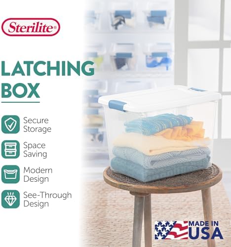 Sterilite 18-Pack Latching Box, Under Bed Storage Bins with Lids, Clear Plastic, 25 Quart - Heavy-Duty Organizing Containers for Closet, Bathroom, and Office - Image 3