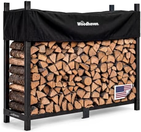 Woodhaven 6-Foot Raised Firewood Rack with Cover, 1/3 Cord | Made in USA by Woodhaven