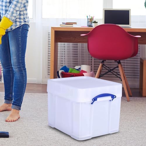 Really Useful Box 35 Liter Plastic Stackable Storage Container with XL Snap Lid & Built-in Clip Lock Handles for Home or Office Organization, White - Image 5
