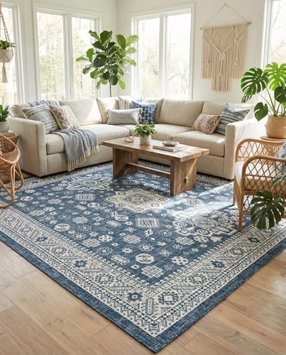 Rugs.com - Outdoor Aztec Rug – 10 Ft Square Blue Indoor/Outdoor Rug – Weather Resistant, Washable, Perfect for Patios and Decks by Rugscom