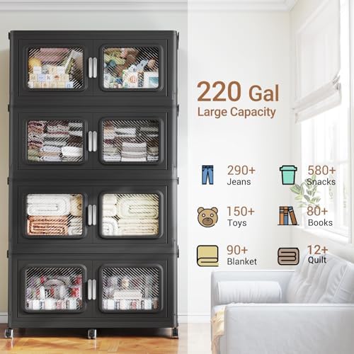 BROVIEW 880 Qt/220 Gal Stackable Storage Bins with Lids, 4 Pack, Black - Image 5