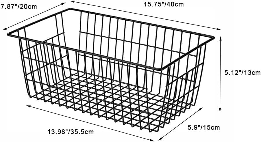 SANNO Black Wire Baskets Freezer Bin Organizer for Home, Bathroom, Closet Organization, set of 8, 15.7inch - Image 2