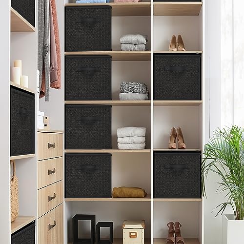 Nestl Foldable Storage Bins - 12 Cube Organizer With Handles for Closet, Bedroom, Playroom - 11-Inch Black Fabric Baskets - Image 2