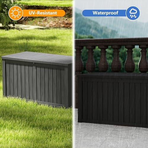 180 Gallon Deck Boxes Outdoor Waterproof, Outdoor Storage Box with Lockable Lid & UV-Resistant for Patio Furniture, Outdoor Cushions, Garden Tools and Pool Supplies, Black - Image 2