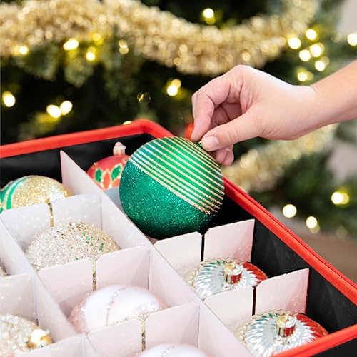 Christmas Ornament Storage Container with Dividers - Box Stores Up to 96 Ornaments, Zippered, Convenient, Adjustable, Large Organizer Bin to Protect Holiday Décor, Fits Most Standard Size, Black - Image 6